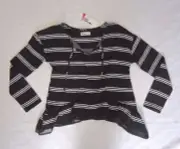 Epic Threads Girls Bell Sleeves 100% Rayon Black White Hi-Low Striped Top Size S