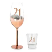 Birthday 21st Rose Gold Ombre 250ml Champagne & 30ml Shot Glass Drinking Set