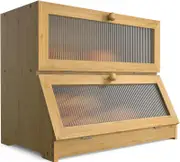 Double Layer Bamboo Bread Box for Kitchen Counter with Large Capacity and Clear Window