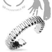Silver Rhodium Plated Adjustable Mid Ring Toe Ring - Grooved Design Mid-Ring