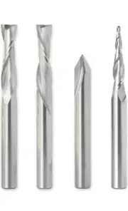 4pc Solid Carbide Engraving Bit Set, Spiral Endmill, Heavy Duty CNC Router Bits