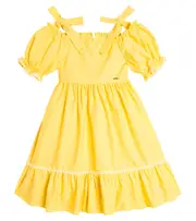 [Patachou] Patachou Bow-detail tiered cotton dress Y 14 yellow