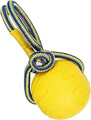 Dog Ball with Handle – Tough Chew Dog Toy, Durable Dog Ball | Interactive Training Ball with Rope Handle, Indestructible Dog Toy for Aggressive Chewers, Puppy Teething Aid, Pet Chew Ball