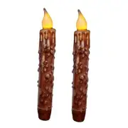 Real Wax Hand Dipped Battery Operated LED Timer Taper Candles Coffee 2 Pcs