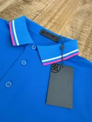 G/Fore Men's Golf Polo Dual Lines Banded Sleeve Tech Pique Medium Racer Blue