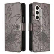 Galaxy Z Fold5 Wallet Case 3 Credit Card Slot ID Card Holder, PU Leather Flip Case - Gray