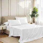 T Tersely 4 Piece Satin Sheets Queen Size Black Satin Bed Sheet Set,Deep Pocket Silky Satin Sheet Set with 1 Fitted Sheet, 1 Flat Sheet and 2 Pillow Cases- Wrinkle, Fade, Stain Resistant (White)