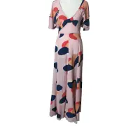 Mister Zimi Size 14 Silk Short Sleeve Fit Flare Maxi Dress
