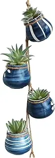 Hanging Planter 4Pcs/Set Ceramic Plant Pots Creative Decorative Succulent Hanging Flower Pots Set for Succulent Plant/Cactus Garden Home Wall Decoration-
