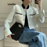 在飛比找蝦皮商城優惠-Lovito 女士休閒素色拼色鈕扣夾克 L61AD004(白