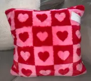 Cupcakes and Cashmere Checker Heart Red & Pink Faux Fur 18 X 18 Throw Pillow NWT