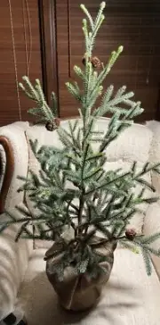 Pottery Barn Faux Pine Christmas Tree In Burlap Wrapped Terra Cotta Pot