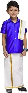 [Chandrakala] Baby Boys' Shirt With Mundu Set Lungi Dhoti South Indian Dress,1-2T Royal Blue (KB102ROY2)