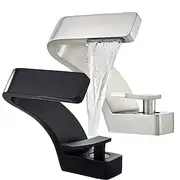 Bathroom Sink Faucet, 7-shaped Bend Waterfall Mixer Basin Taps Single Handle One Hole Vessel Taps with Hot and Cold Water Hose