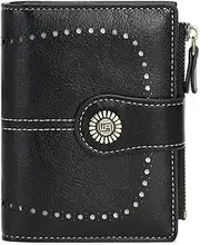 [Movefad] Women Large Wallet RFID Anti-theft Leather Wallets for Woman Long Zipper Ladies Clutch Bag Female Phone Purses Card Holder, Black(Short), Casual