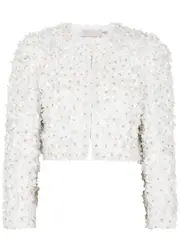 Alice + Olivia Lorna Floral-appliquéd Cropped Jacket - Off White - S (UK8-10 / S) S (UK8-10 / S)