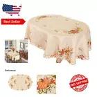 Vintage-Inspired Pumpkin & Maple Leaf Tablecloth - 52x70 Oval for Thanksgiving