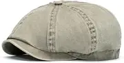 [TINAYAUE] Men's Newsboy Cap Spring Summer Breathable Washed Cotton Distressed Cabbie Hat Classic 8 Panel Baseball Caps Big Head Flat Cap Golf Driving Sun Beret Hats