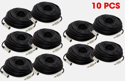10x Pack 50FT XLR 3-Pin Male to 1/4" Mono Plug Mic Microphone Audio Cord Cable