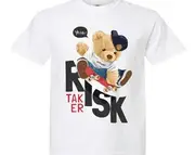 Unisex-T Bear Risk-Taker Board Skating Graphic Cotton Shirt Casual Crew Neck T-Shirt