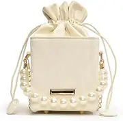 Women Pearl Design Y2K Sling Purse Shoulder Bag, Chic Crossbody Bag Aesthetic Sling Purse Chain Strap Drawstring Handbags