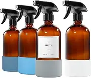 4Pack Brown Glass Spray Bottles,Reusable Empty Cleaning Bottles for Plants, 4 Silicone Sleeves, 4pcs Adjustable Nozzles (4)