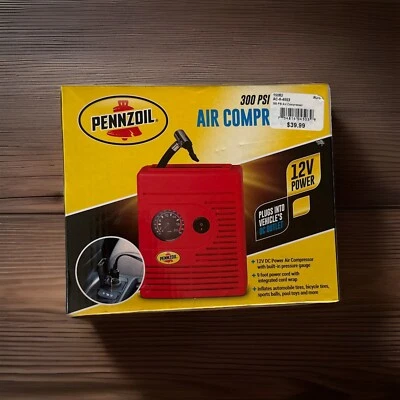 Pennzoil 12V DC Powered 300PSI Tire Inflator Air Compressor Pressure Gauge Blue