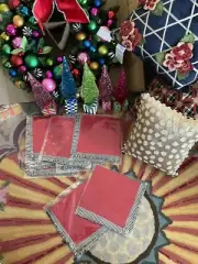 Mackenzie-Childs Red Gingham Napkins Cotton 1 Set of 2 Sold Separately