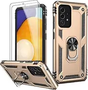 [LUMARKE] for Galaxy A73 Case with Screen Protector,Pass 16ft. Drop Tested Military Grade Cover with Magnetic Ring Kickstand,Protective Phone Case for Samsung Galaxy A73 Gold