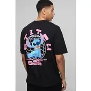 Mens Black Oversized Lilo and Stitch License Printed T-Shirt