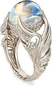 [Psiroy] 925 Sterling Silver Plated Simulated Opal Engagement Wedding Ring for Women