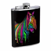 Neon Zebra Paint Em1 Flask 8oz Stainless Steel Hip Drinking Whiskey