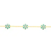 Sterling Silver Gold Plated Green Cubic Zirconia Flower Charm Bracelet