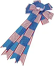 Independence Day Bow Flag Bow Decorative Burlap Ribbon Garlands Bow Maker for Ribbon for Wreaths Patriotic Wreath Bow Party Topper Bows Bow Decor Door Red Bow Prom Polyester Blue