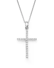 Diamond Cross Pendant Necklace in 14K White Gold, 0.25 ct. t. w.
