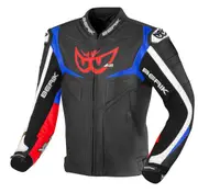 Berik Wild Chase Motorcycle Leather Jacket, black-white-red-blue, Size 52 for Men Black White Red Blue