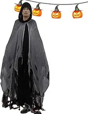 Adult Halloween Costume Male Ghost, Breathable Adults Halloween Horror Witch Cloak, Horror Festival Role-playing Hooded Cloak For Haunted House Cosplay Game