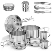 Camping Cookware Set Silver Camping Pot Foldable and Stackable Pot Set P1P94449