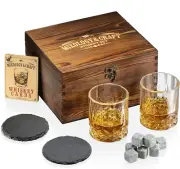Whiskey Set: 2 Glasses, 8 Stones, Coasters & Cards