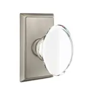 Emtek Hampton Crystal Door Knob Privacy Set Rectangular Rosette Pewter