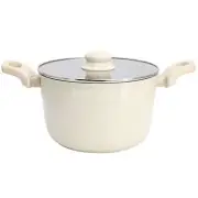 Gibson Home Barnsdall 5 Qt Ceramic Nonstick Aluminum Stock Pot w Lid in Cream