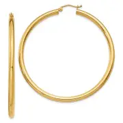 10K Yellow Gold Polished 3mm Lightweight Round Hoop Earrings 2.2 Inch