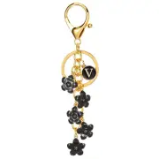 Initial Letter Flower Keychain, Alphabet V Enamel Charm Flower Keyring, Black