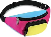 [Xuniea] 80s Retro Neon Fanny Pack 2 Pockets Belt Bags 90s Costumes for Women Men Waist Packs for Holiday Festival 80s Theme Halloween Party, Pink Bottom, 30 x 13 cm (11.81 x 5.12 inches), Pink Bottom