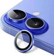 JETech Camera Lens Protector for iPhone 16 6.1-Inch and iPhone 16 Plus 6.7-Inch, 9H Tempered Glass Metal Individual Ring Cover, HD Clear, 1 Set (Ultramarine)