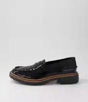 New Django & Juliette Benicio Black Patent Leather Loafers Womens Shoes Casual