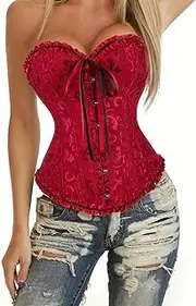 [Generic] Compression Shorts Women High Waist Size Women'S Overbust Satin Floral Trim Women Bustier Corset Top Back Bodysuit (RD2, M)