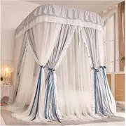 Double Bed Canopy Mosquito net, Bedroom Dormitory Blackout Bed Curtain, Spring Summer Autumn Winter Girls Bedroom Decoration (Color : White+Blue, Size : 120X200cm/47X79in)