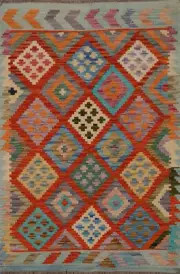 Dual-Sided Kilim Kelim Rugs Flatweave Wool Carpet 4x5 ft