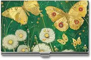 LKHDS Slim Aluminum Alloy Business Card Holder Yellow Butterfly Pattern Pocket Business Card Case Portable Business Card Wallet Business Card Holders Handheld Card Box for Women Men, style, One size